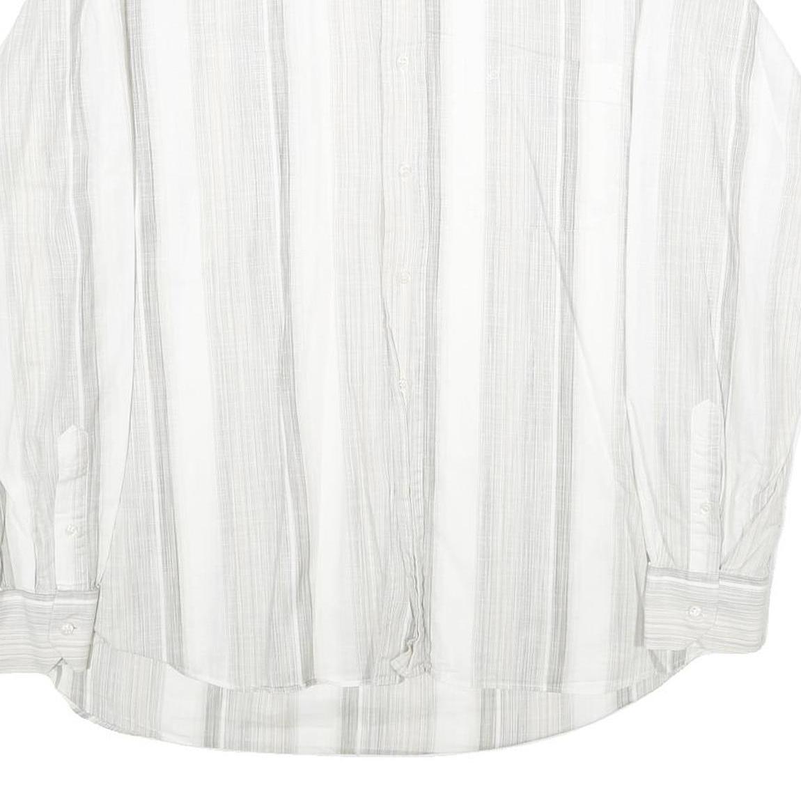 DI ROCCOBAROCCO Mens White & Grey Striped Cotton Shirt L Button Down Collar Long