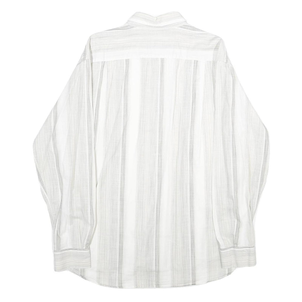 DI ROCCOBAROCCO Mens White & Grey Striped Cotton Shirt L Button Down Collar Long