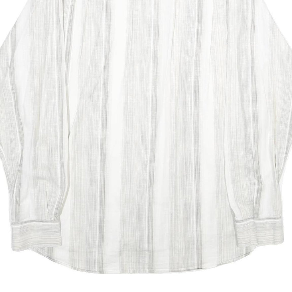 DI ROCCOBAROCCO Mens White & Grey Striped Cotton Shirt L Button Down Collar Long