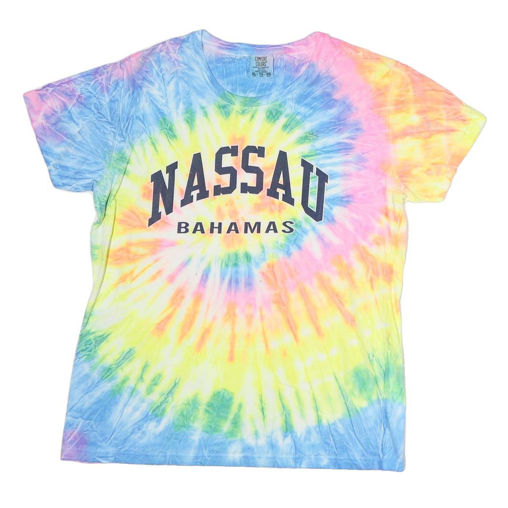 COMFORT COLOURS Mens Blue Yellow Pink Tie Dye Nassau Bahamas T-Shirt XL Crew