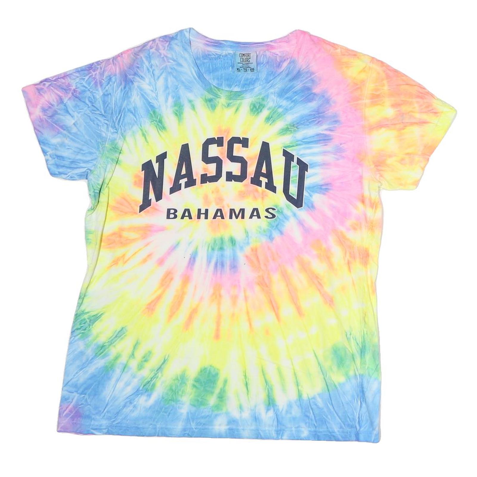 COMFORT COLOURS Mens Blue Yellow Pink Tie Dye Nassau Bahamas T-Shirt XL Crew