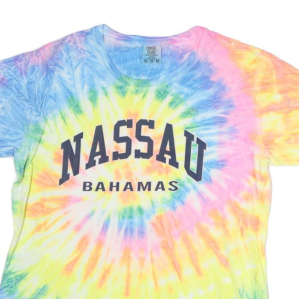 COMFORT COLOURS Mens Blue Yellow Pink Tie Dye Nassau Bahamas T-Shirt XL Crew