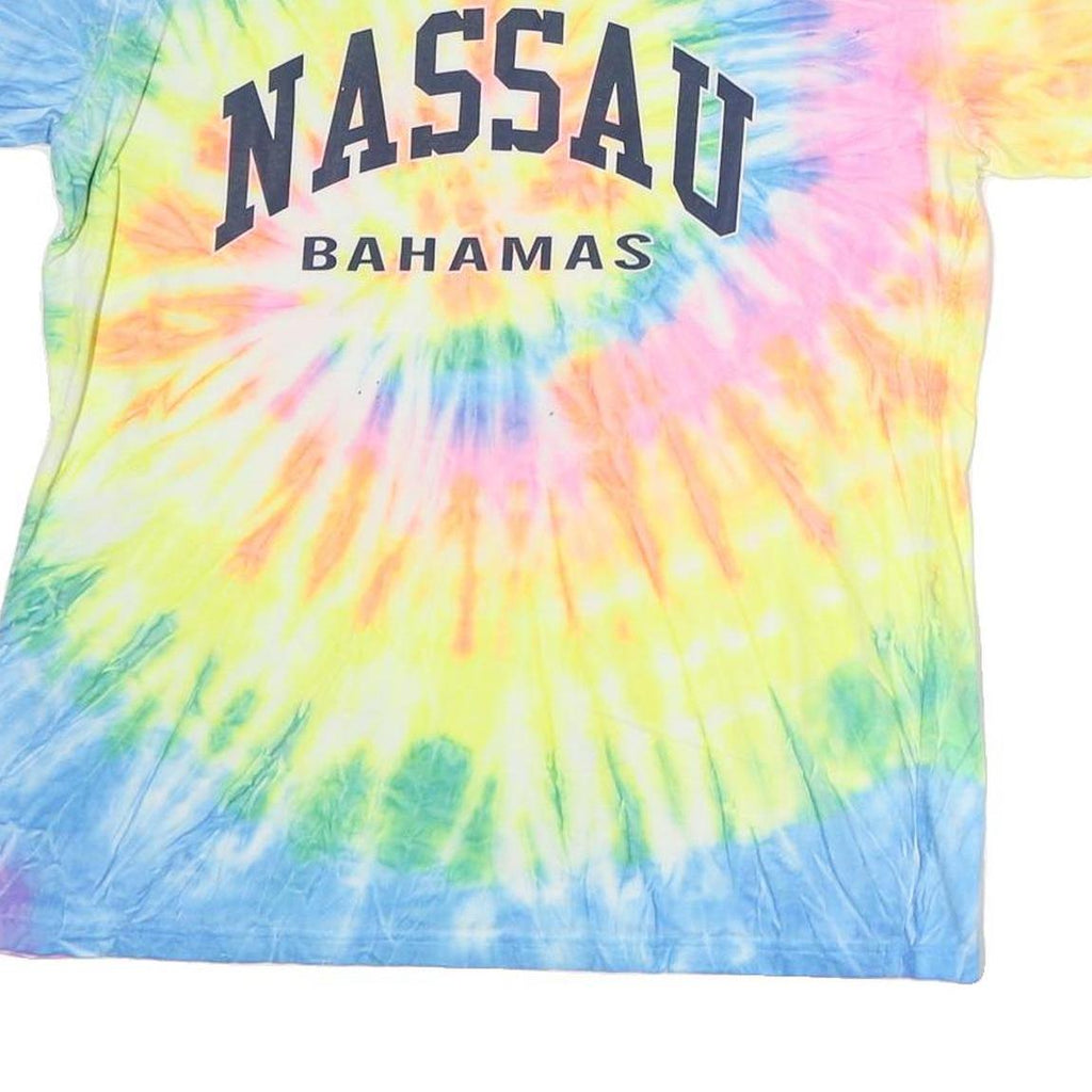 COMFORT COLOURS Mens Blue Yellow Pink Tie Dye Nassau Bahamas T-Shirt XL Crew