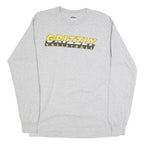 GILDAN Mens Grey Yellow Grizzly Volleyball Long Sleeve Crew Neck T-Shirt M