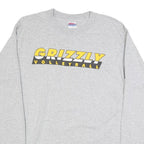 GILDAN Mens Grey Yellow Grizzly Volleyball Long Sleeve Crew Neck T-Shirt M