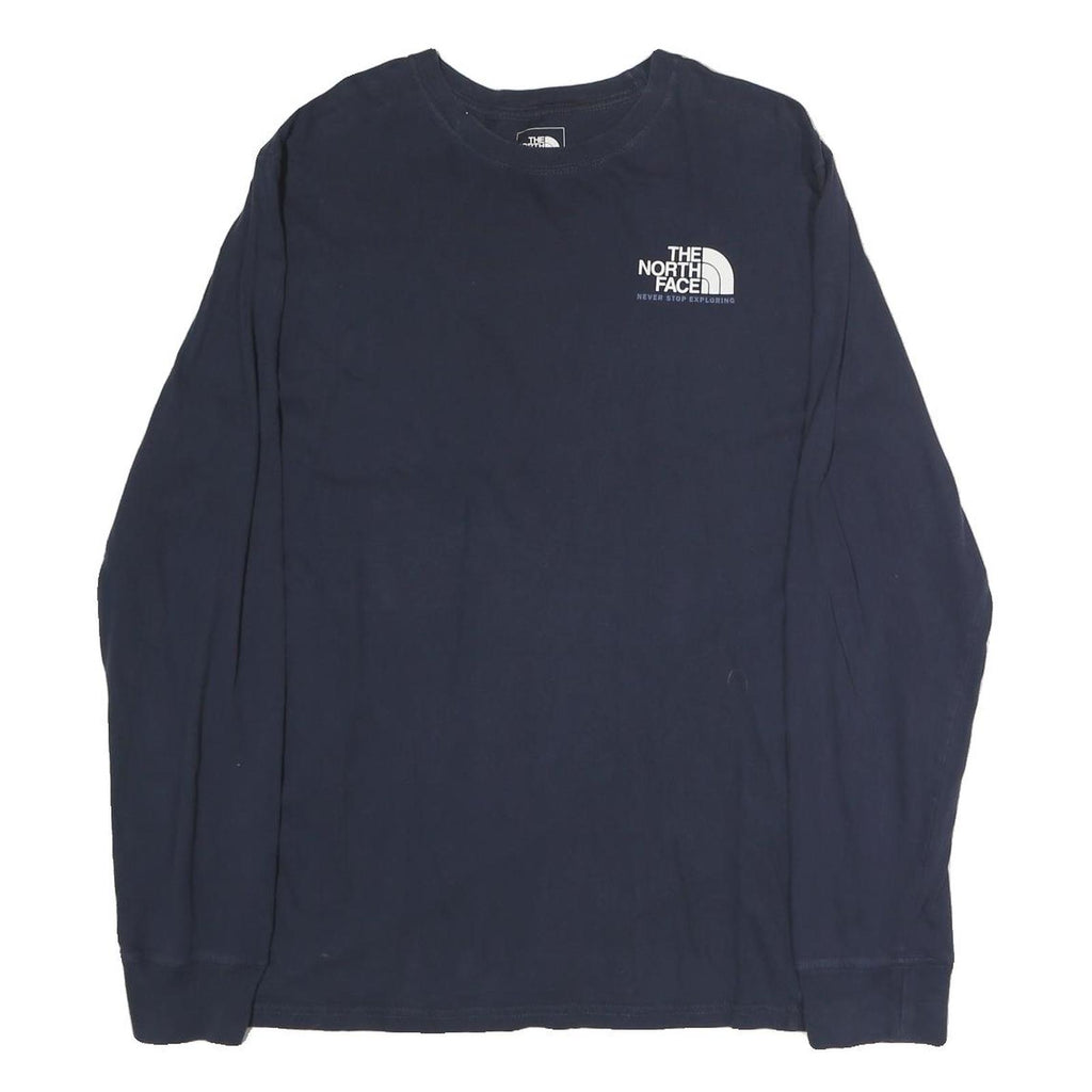 THE NORTH FACE Mens Navy Blue Long Sleeve Crew Neck Cotton T-Shirt M Logo Print