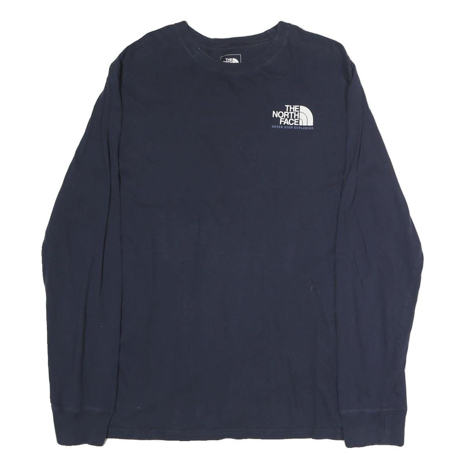 THE NORTH FACE Mens Navy Blue Long Sleeve Crew Neck Cotton T-Shirt M Logo Print