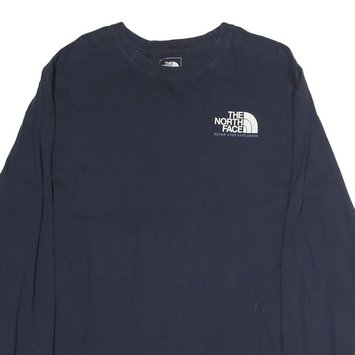 THE NORTH FACE Mens Navy Blue Long Sleeve Crew Neck Cotton T-Shirt M Logo Print