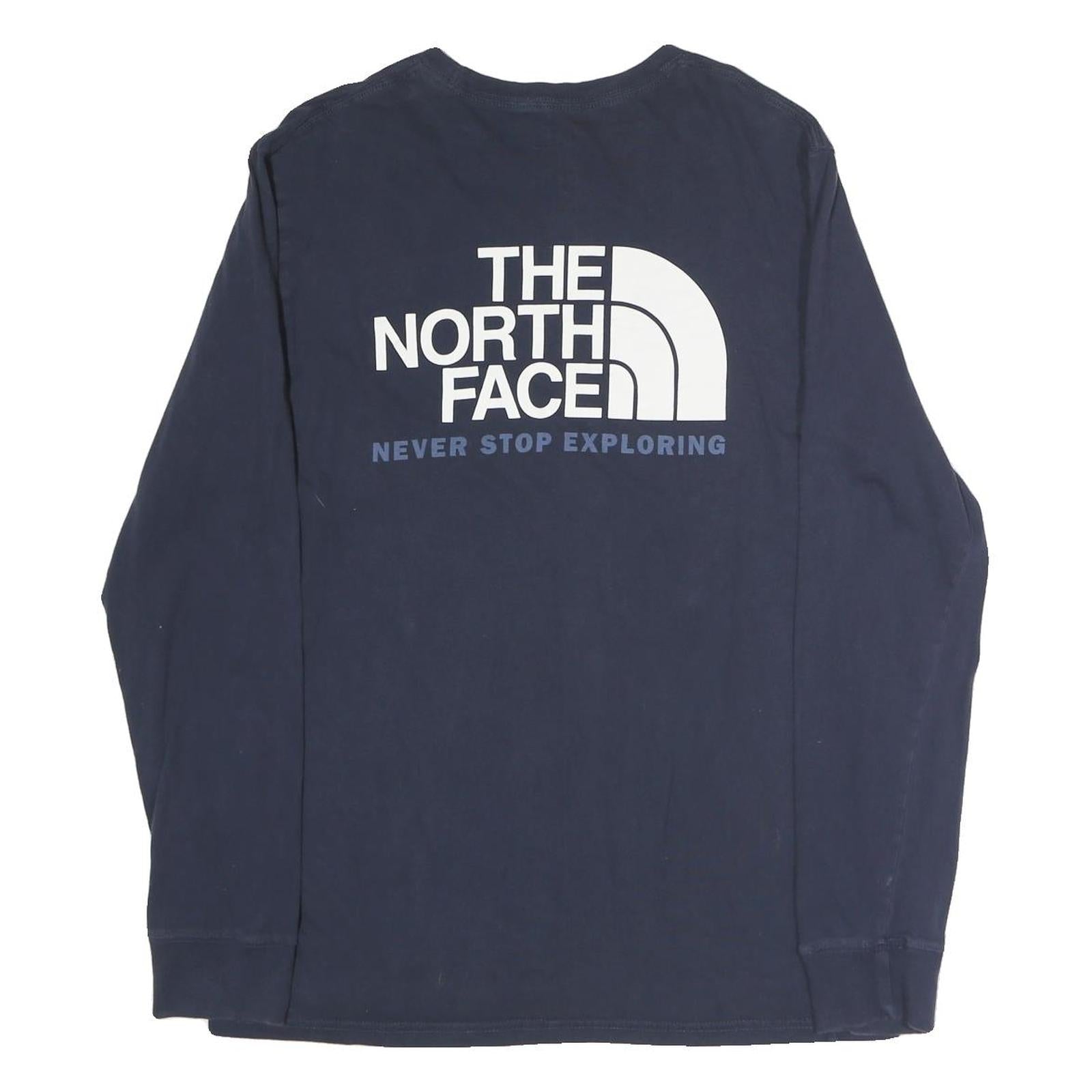 THE NORTH FACE Mens Navy Blue Long Sleeve Crew Neck Cotton T-Shirt M Logo Print