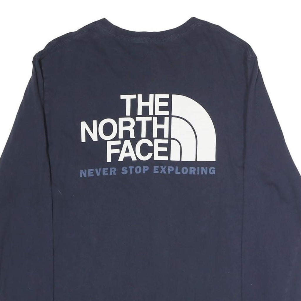 THE NORTH FACE Mens Navy Blue Long Sleeve Crew Neck Cotton T-Shirt M Logo Print