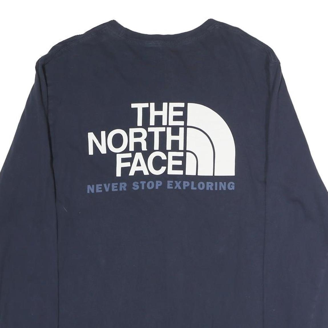 THE NORTH FACE Mens Navy Blue Long Sleeve Crew Neck Cotton T-Shirt M Logo Print