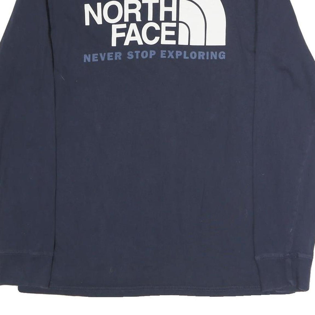 THE NORTH FACE Mens Navy Blue Long Sleeve Crew Neck Cotton T-Shirt M Logo Print