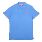 LONSDALE Mens Blue Short Sleeve Plain Polo Shirt L Cotton Casual