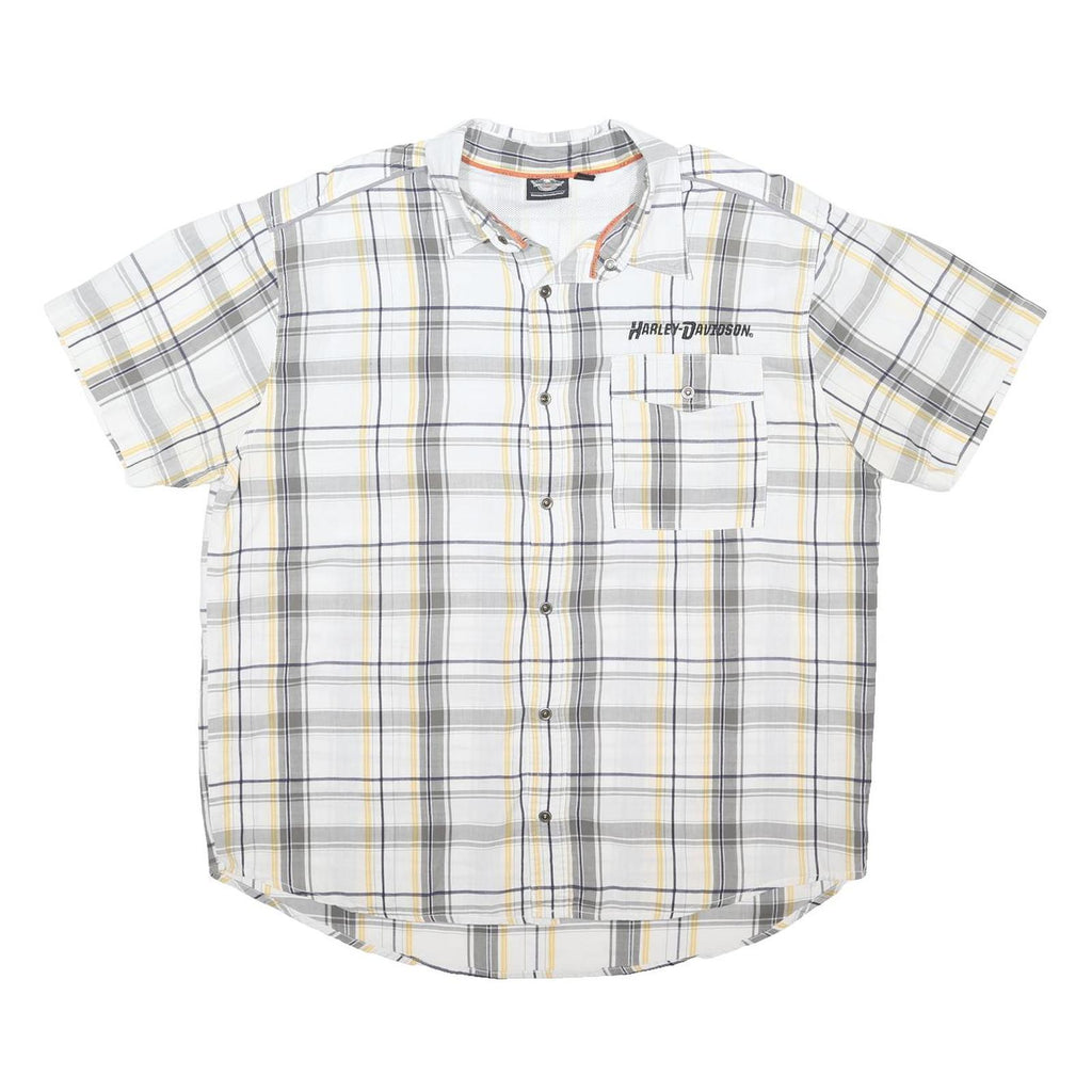 HARLEY DAVIDSON Mens White Grey Yellow Check Shirt 2XL Cotton Blend Comfortable