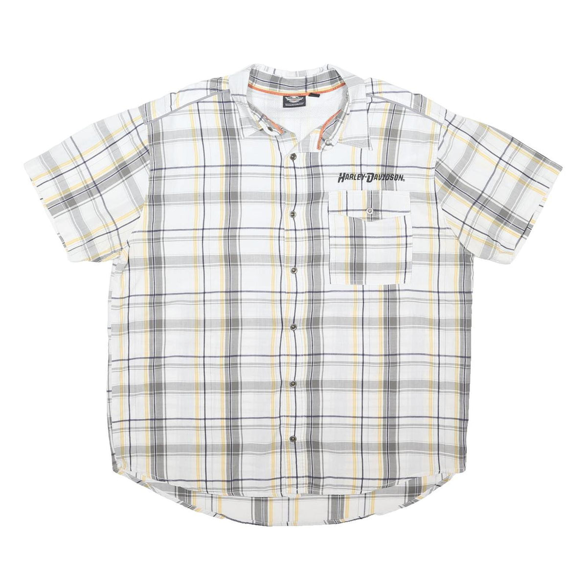 HARLEY DAVIDSON Mens White Grey Yellow Check Shirt 2XL Cotton Blend Comfortable