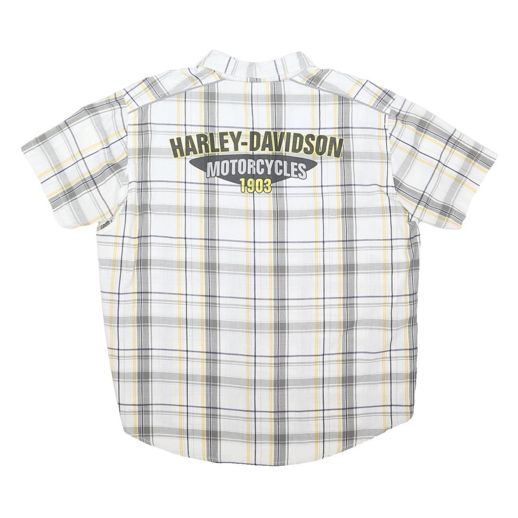 HARLEY DAVIDSON Mens White Grey Yellow Check Shirt 2XL Cotton Blend Comfortable