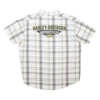 HARLEY DAVIDSON Mens White Grey Yellow Check Shirt 2XL Cotton Blend Comfortable