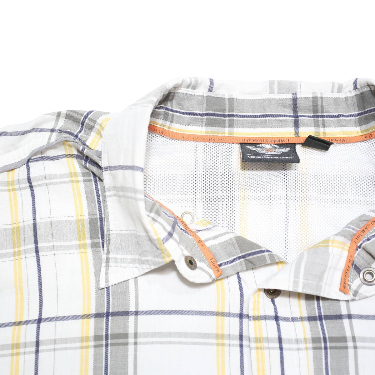 HARLEY DAVIDSON Mens White Grey Yellow Check Shirt 2XL Cotton Blend Comfortable