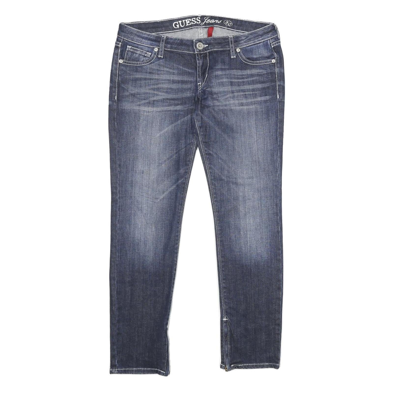 GUESS Womens Slim Blue Denim Jeans Cotton Blend W30 L30 Zip Pockets