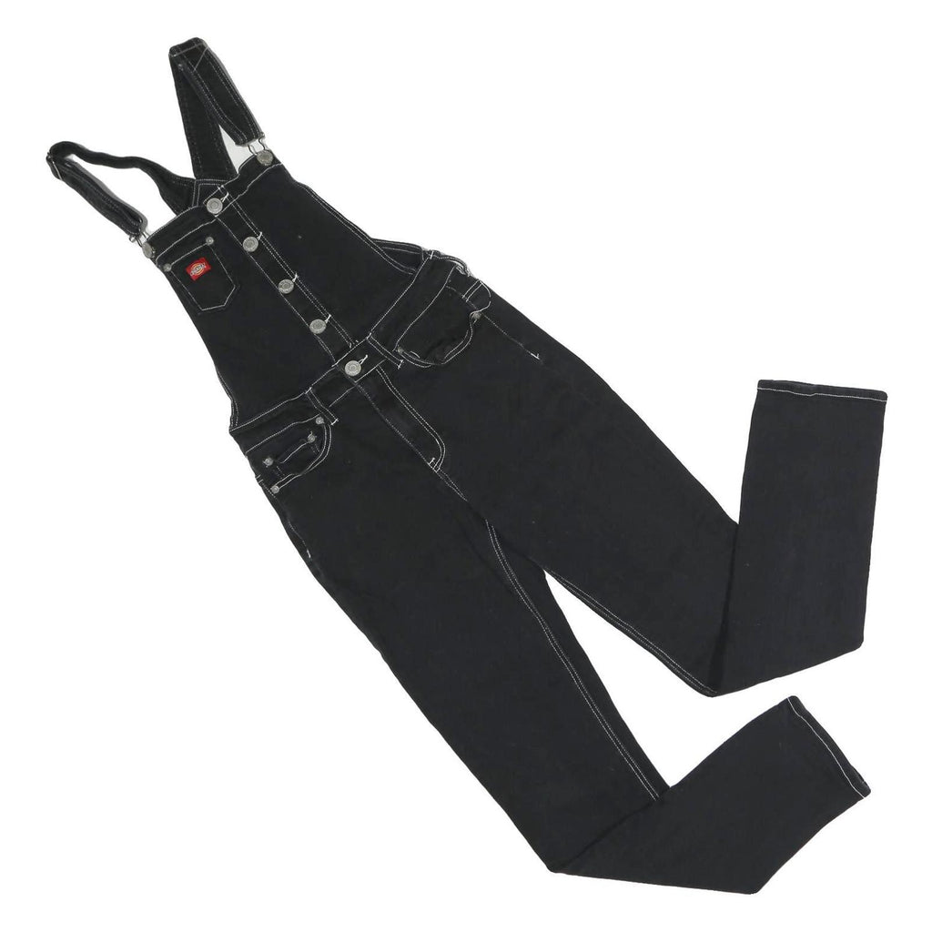 DICKIES Womens Black Cotton Blend Denim Dungarees S W28 L30 Workwear