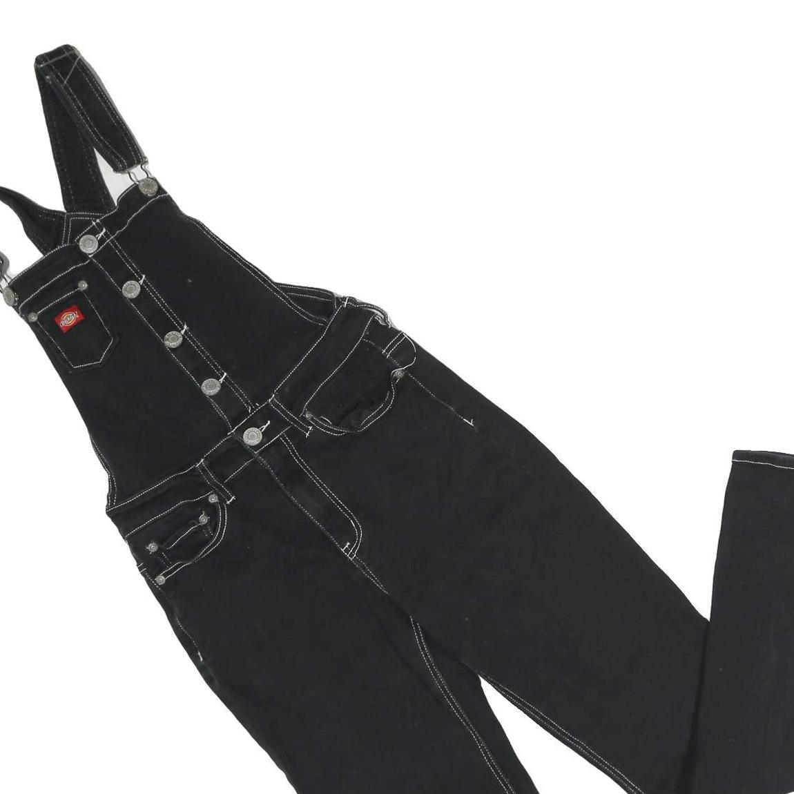 DICKIES Womens Black Cotton Blend Denim Dungarees S W28 L30 Workwear