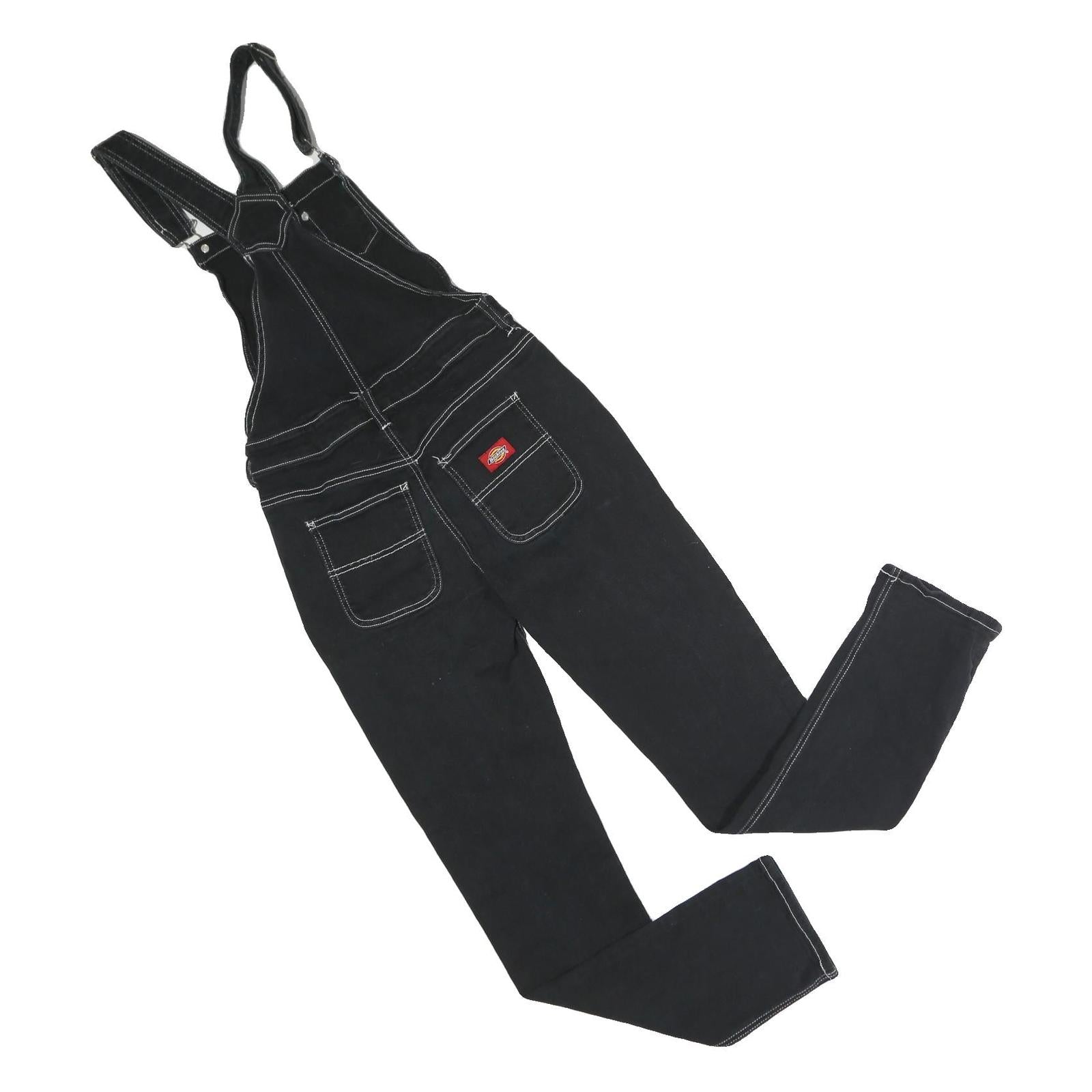 DICKIES Womens Black Cotton Blend Denim Dungarees S W28 L30 Workwear