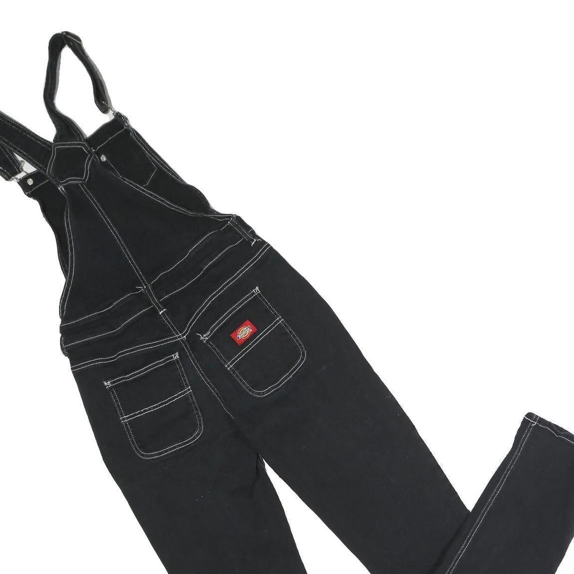 DICKIES Womens Black Cotton Blend Denim Dungarees S W28 L30 Workwear