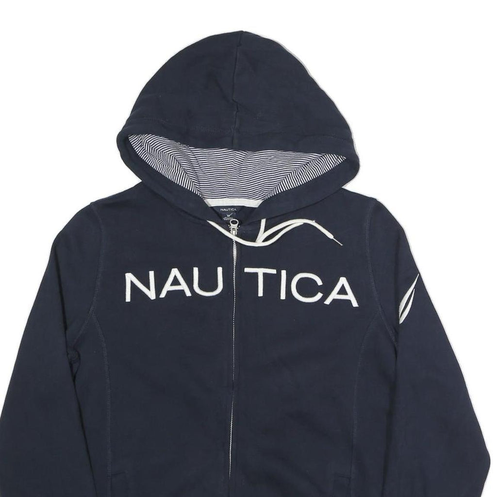 NAUTICA Womens Navy Blue Cotton Blend Zip Hoodie M Nautical Casual Sweatshirt