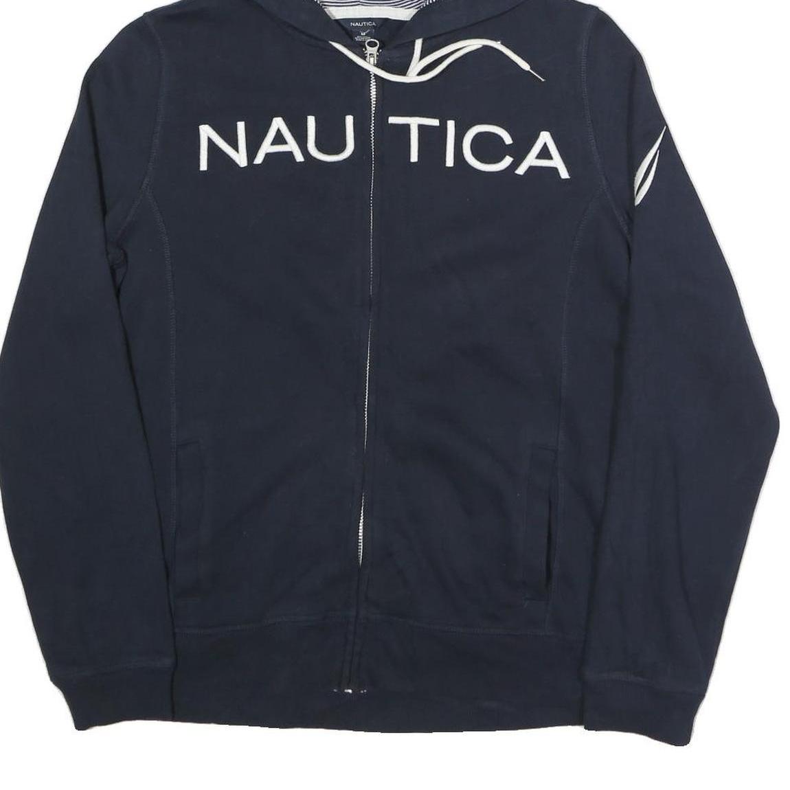 NAUTICA Womens Navy Blue Cotton Blend Zip Hoodie M Nautical Casual Sweatshirt