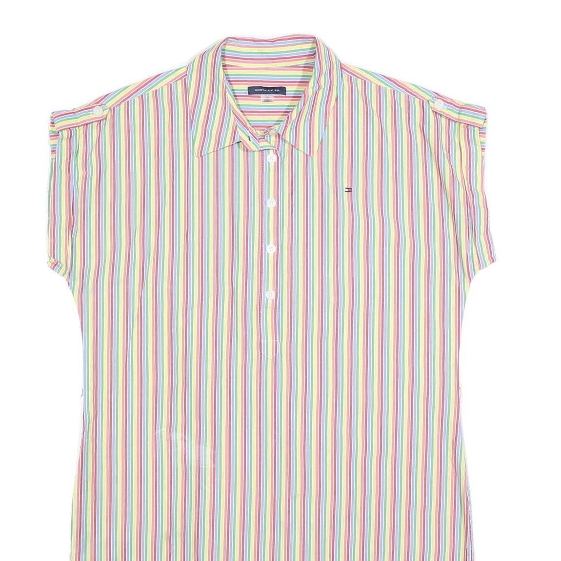 TOMMY HILFIGER Womens White & Multi Stripe Day Shirt Cotton Blend Sleeveless M