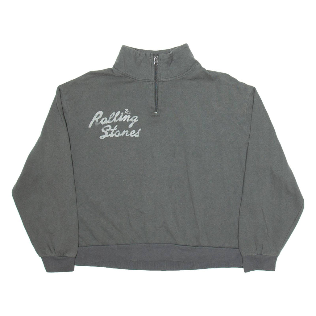 THE ROLLING STONES Crop Womens Sweatshirt Grey 1/4 Zip XL