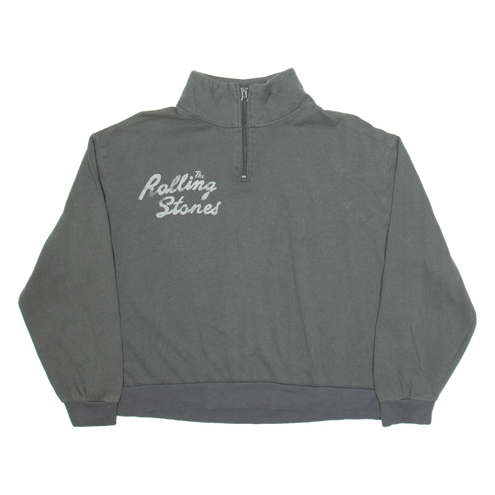 THE ROLLING STONES Crop Womens Sweatshirt Grey 1/4 Zip XL