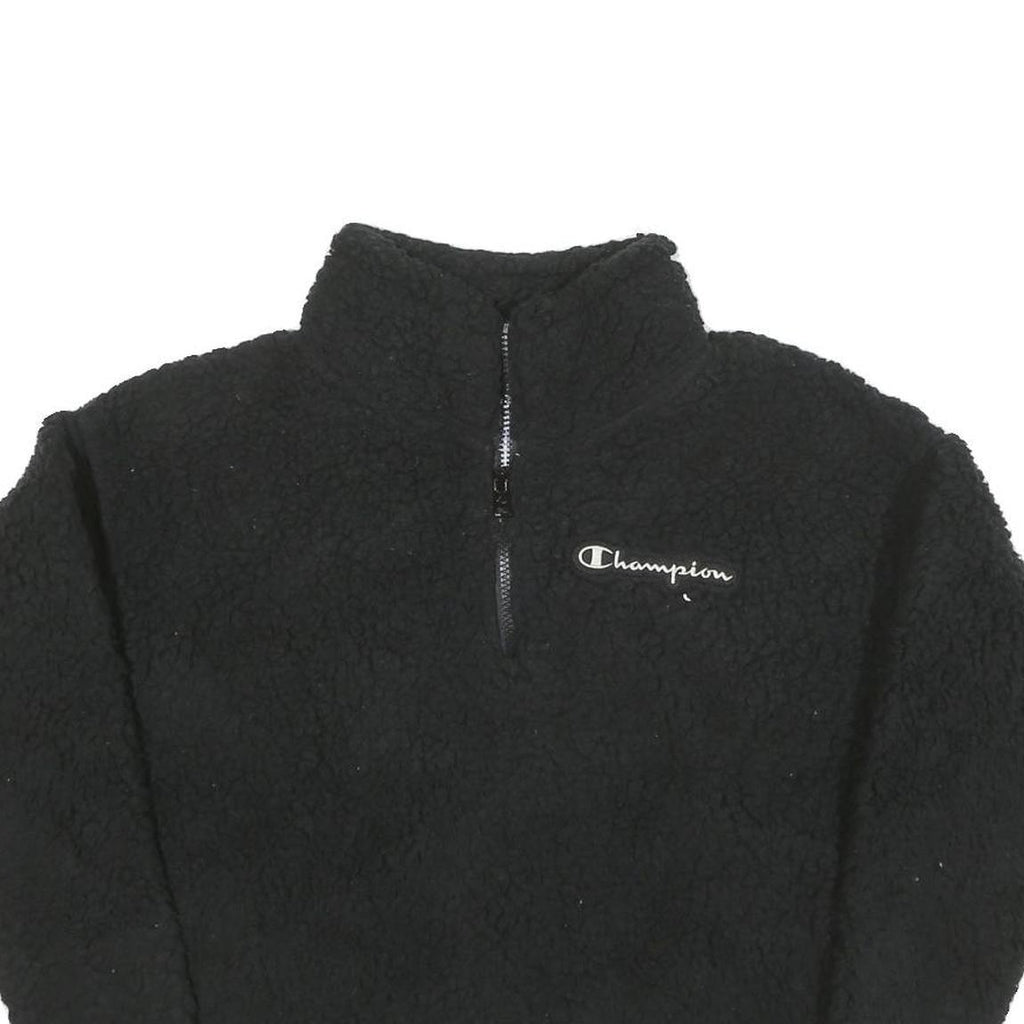 CHAMPION Womens Black Plain Pullover High Neck Chunky Knit S Logo Fleece