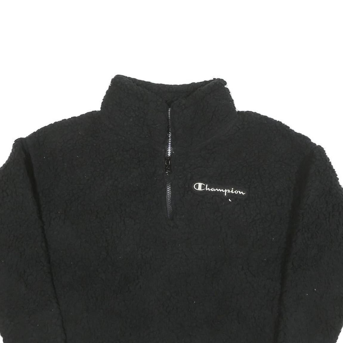 CHAMPION Womens Black Plain Pullover High Neck Chunky Knit S Logo Fleece