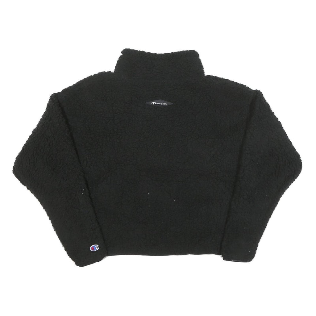 CHAMPION Womens Black Plain Pullover High Neck Chunky Knit S Logo Fleece