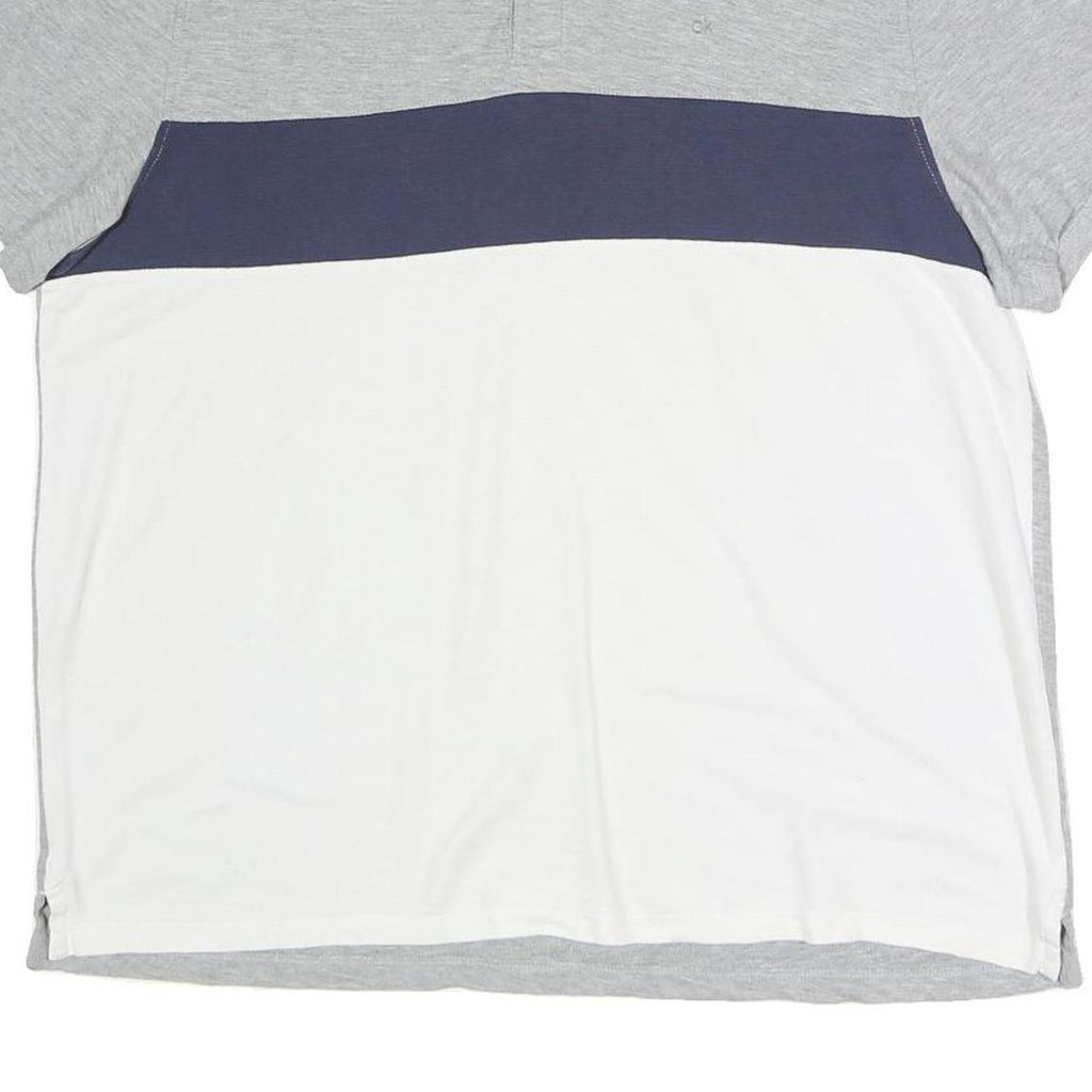 CALVIN KLEIN Mens Grey & Navy Blue & White Short Sleeve Cotton Blend Polo Shirt