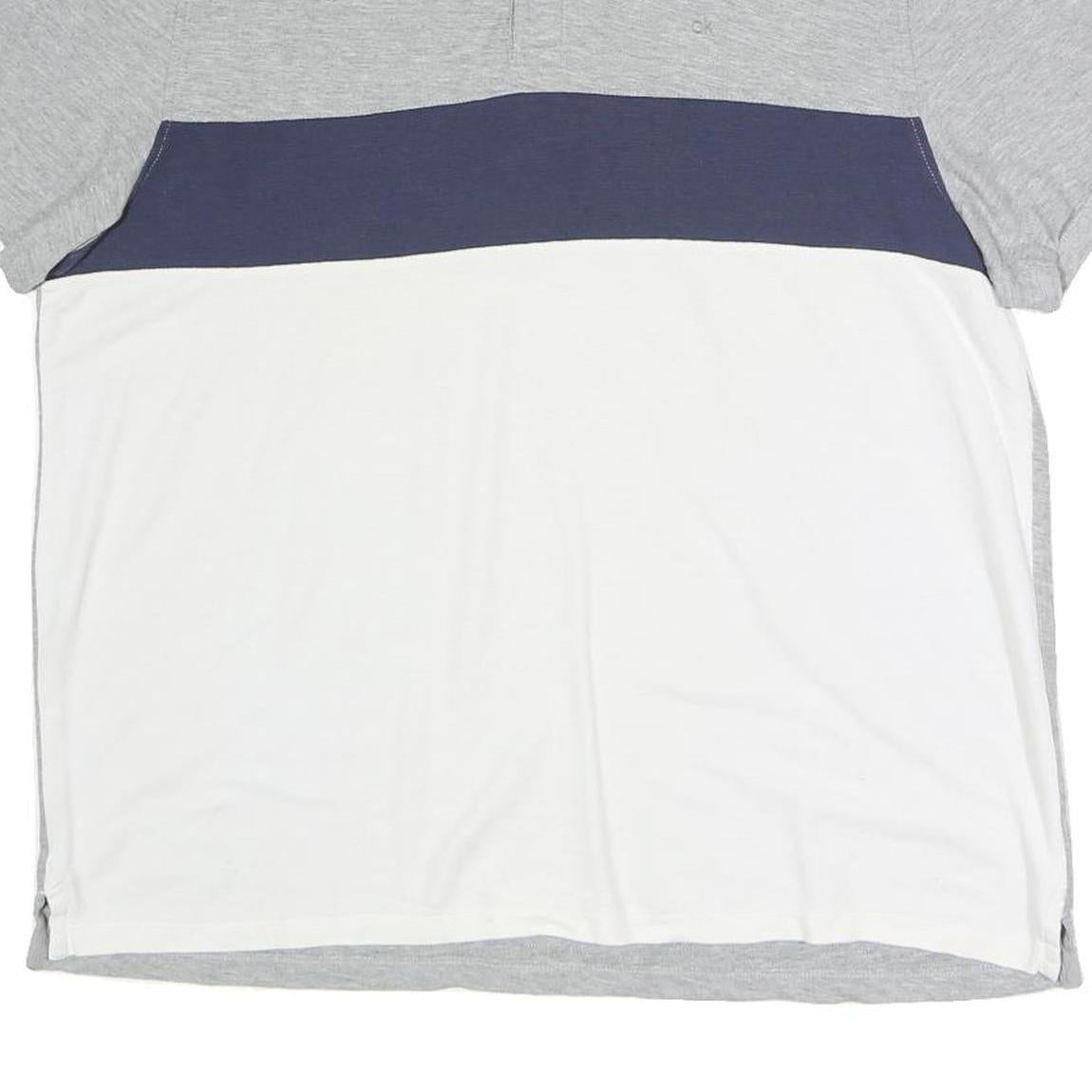 CALVIN KLEIN Mens Grey & Navy Blue & White Short Sleeve Cotton Blend Polo Shirt