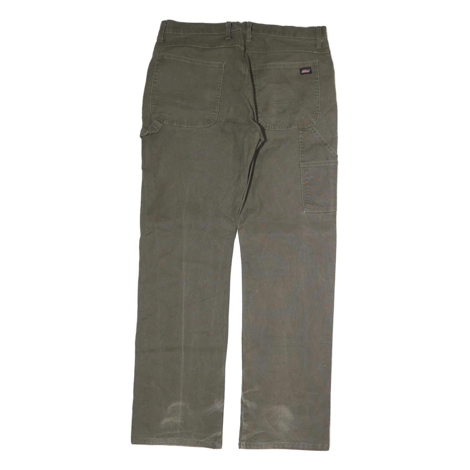 DICKIES Mens Cotton Regular Straight Green W36 L34 Workwear Utility Trousers