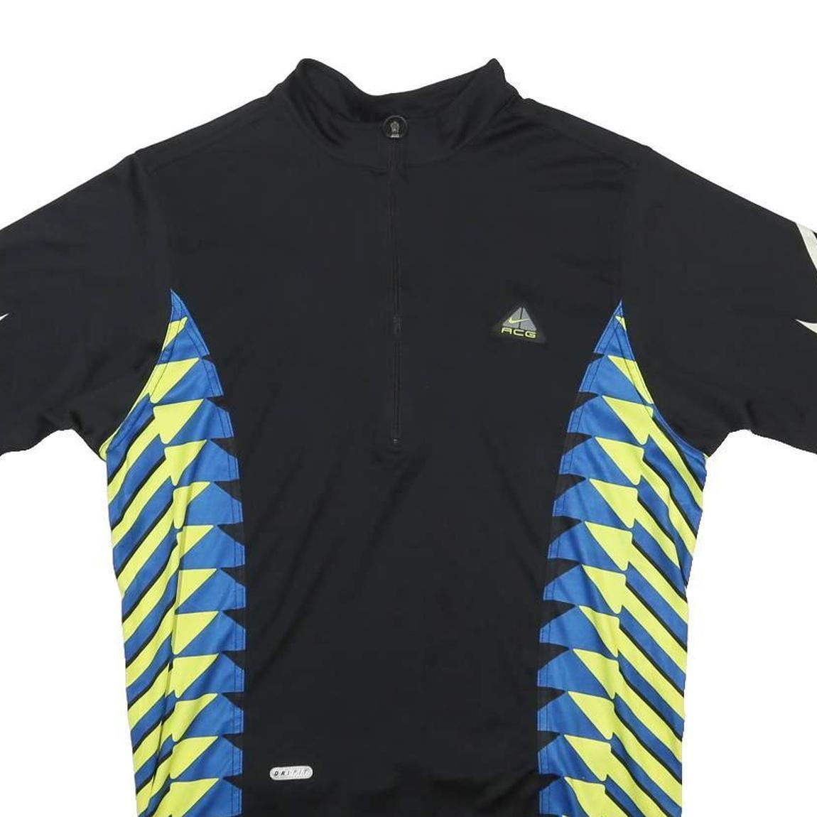 NIKE ACG Mens Black Blue Yellow Zip Front XL Short Sleeve Crew Neck Cycling