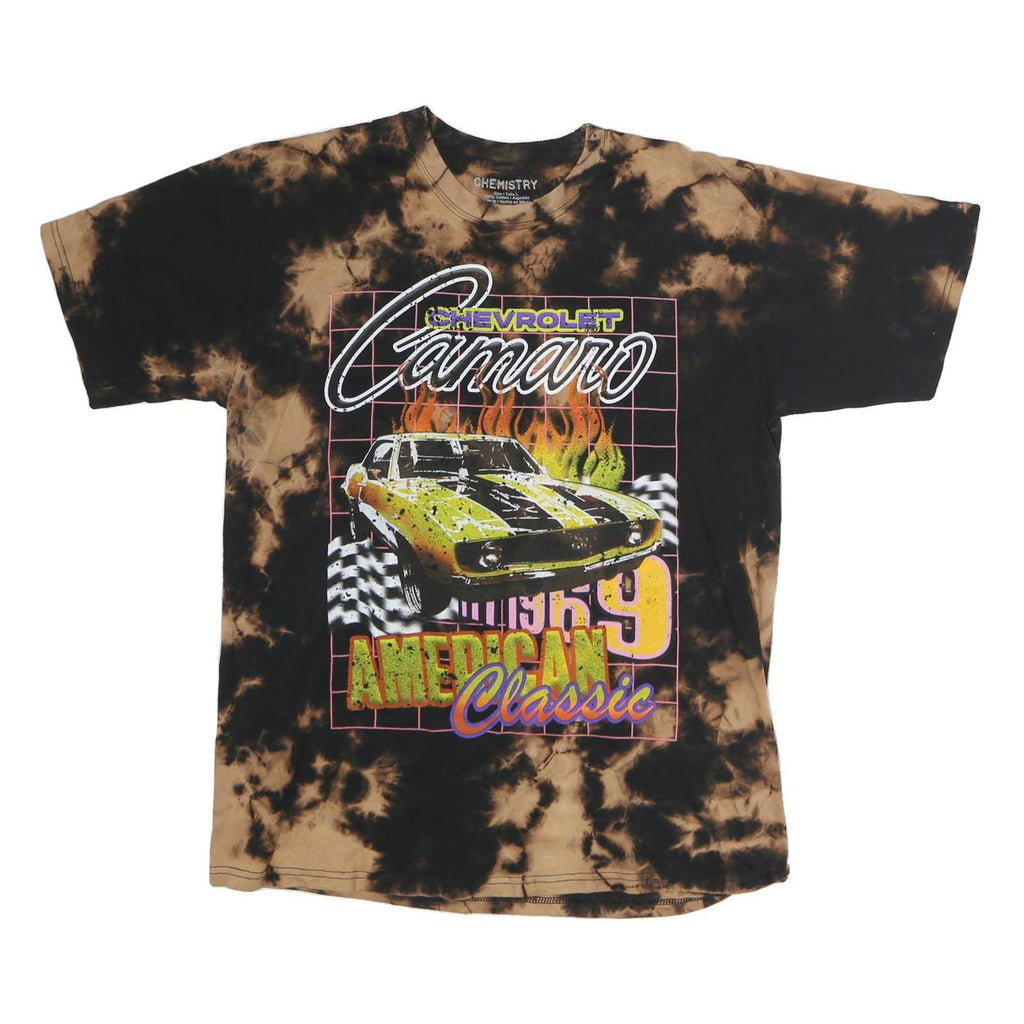 CHEMISTRY Mens Black & Brown Tie Dye Chevrolet Camaro Graphic T-Shirt L Crew