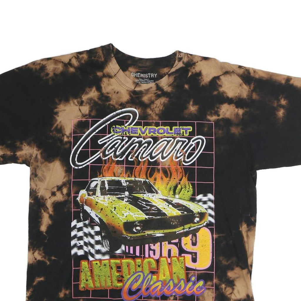 CHEMISTRY Mens Black & Brown Tie Dye Chevrolet Camaro Graphic T-Shirt L Crew