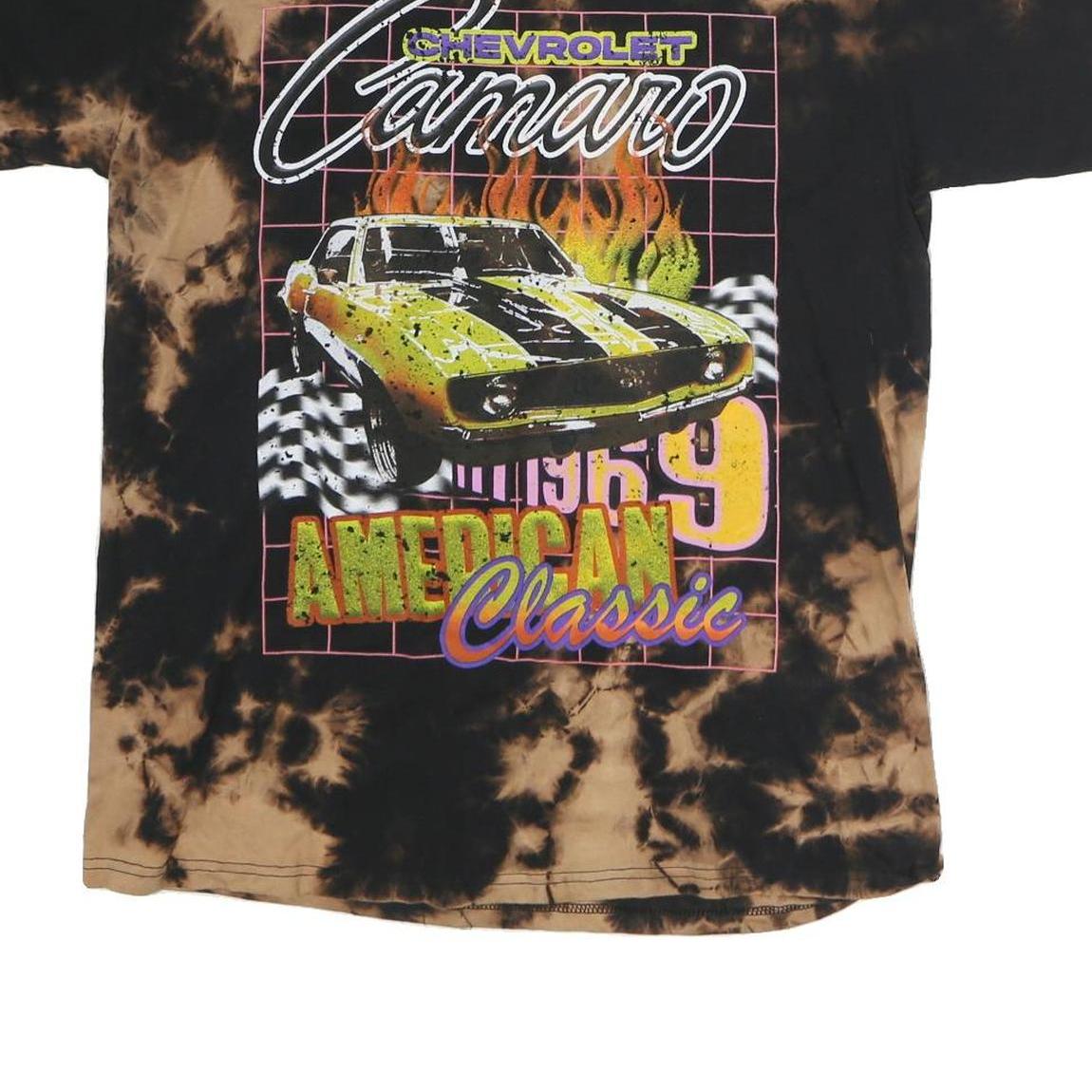 CHEMISTRY Mens Black & Brown Tie Dye Chevrolet Camaro Graphic T-Shirt L Crew