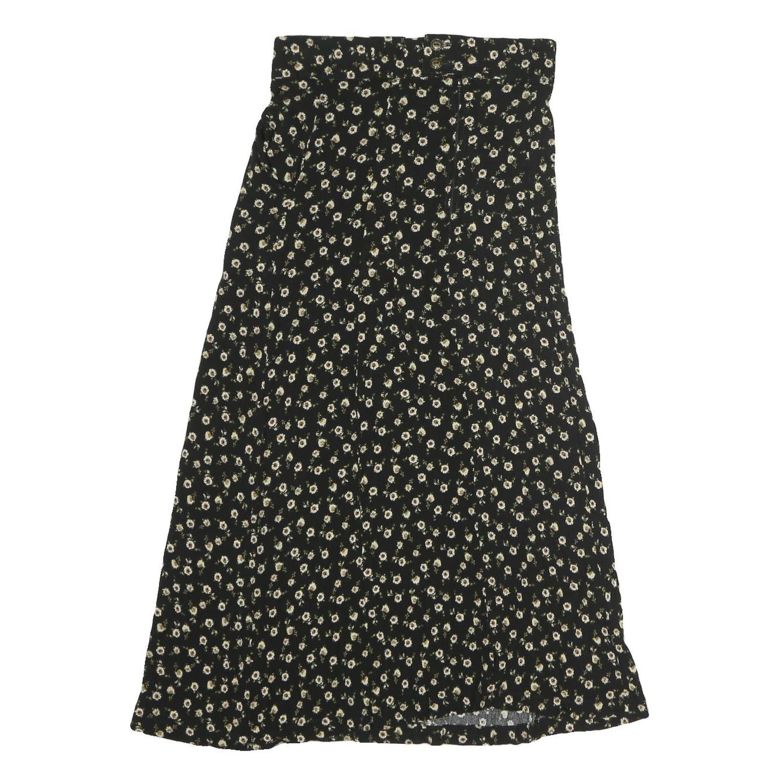 FIELD DAY Womens Black Floral Midi Polyester Blend Pleated Skirt Size S