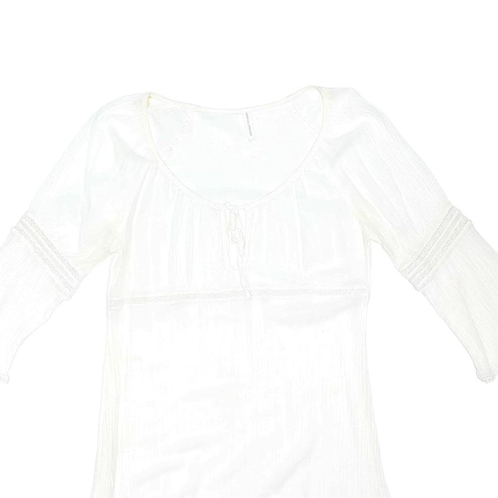 MARKS & SPENCER Womens White Day Dress Cotton Blend Woven Scoop Neck 3/4 Sleeve