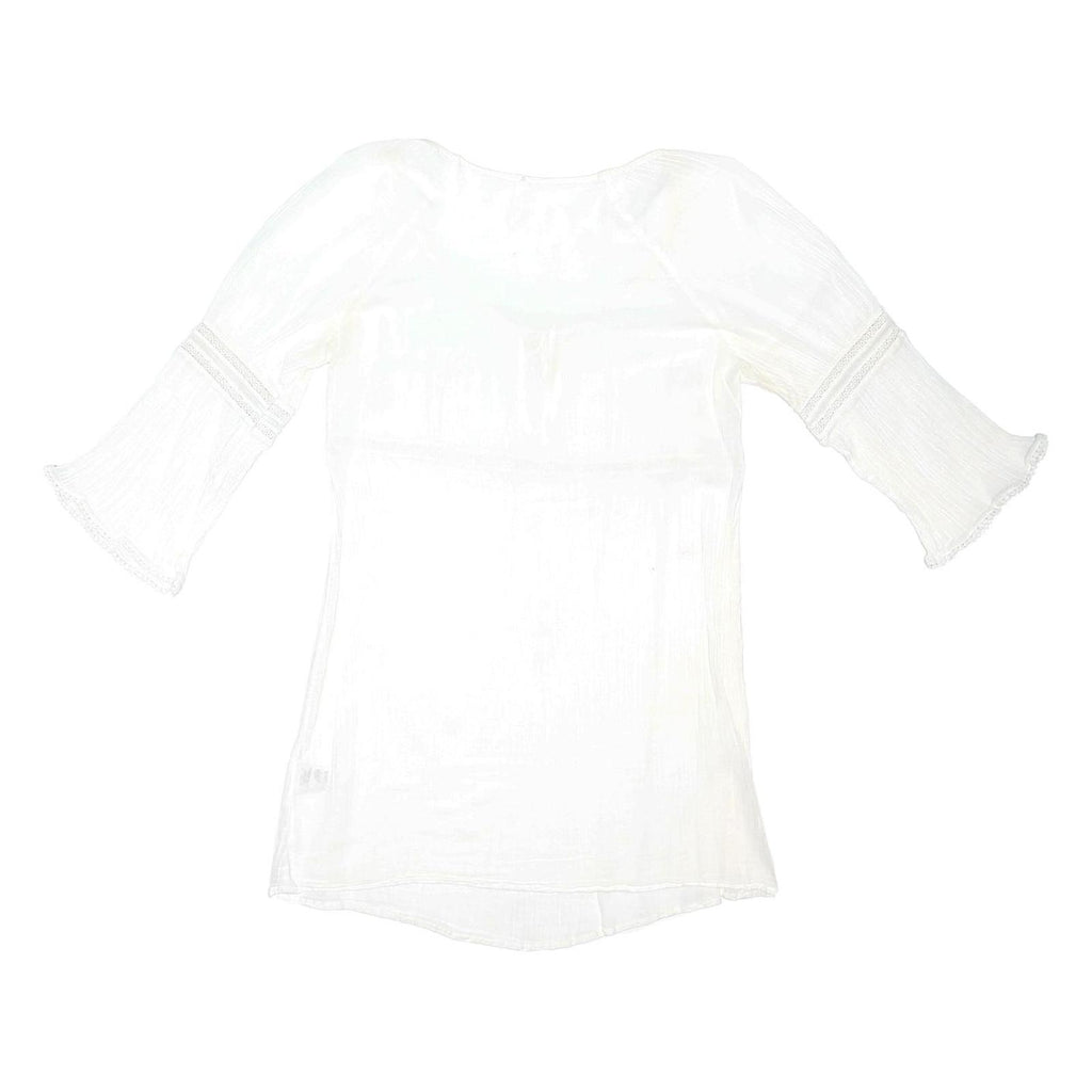 MARKS & SPENCER Womens White Day Dress Cotton Blend Woven Scoop Neck 3/4 Sleeve