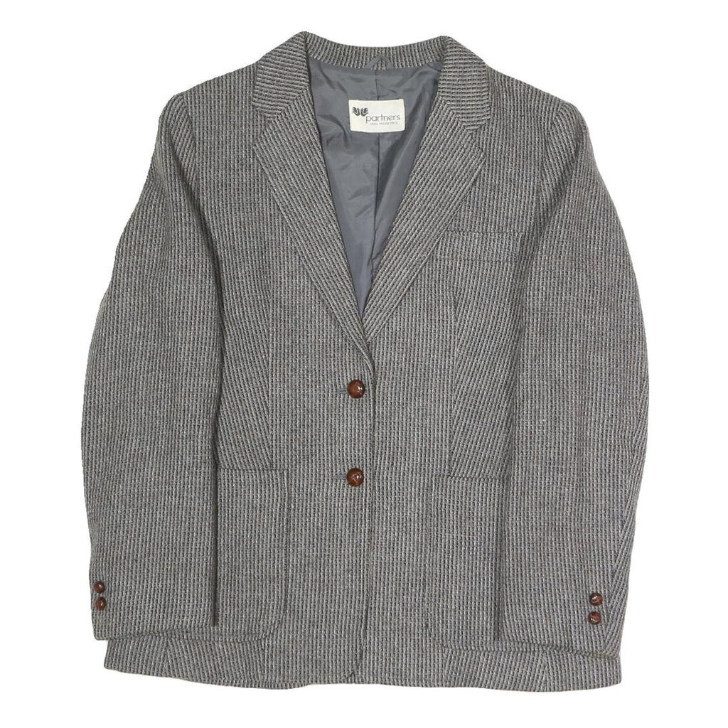 PARTNERS BY MERVYNS Womens Grey Button Jacket M Polyester Blend Houndstooth