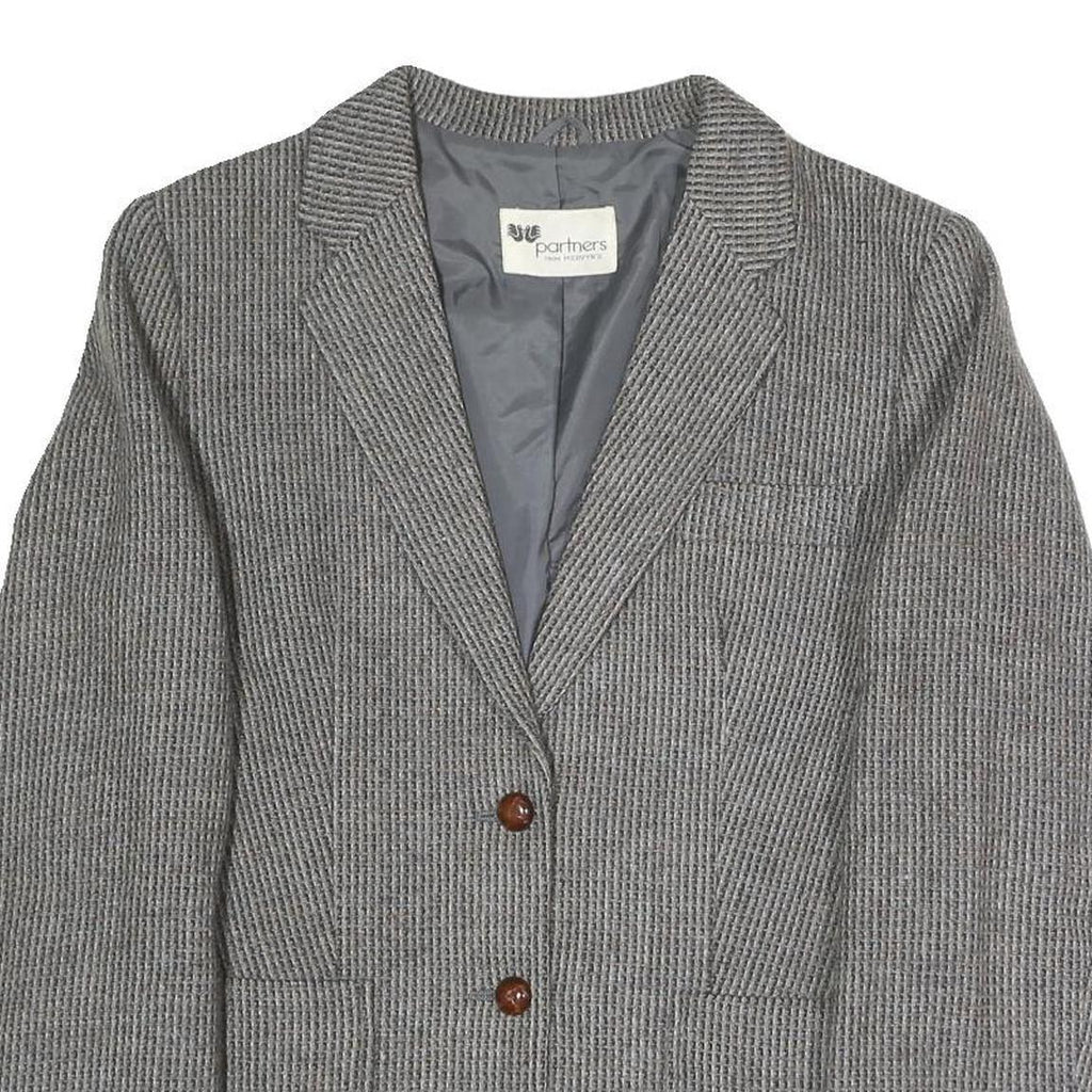 PARTNERS BY MERVYNS Womens Grey Button Jacket M Polyester Blend Houndstooth