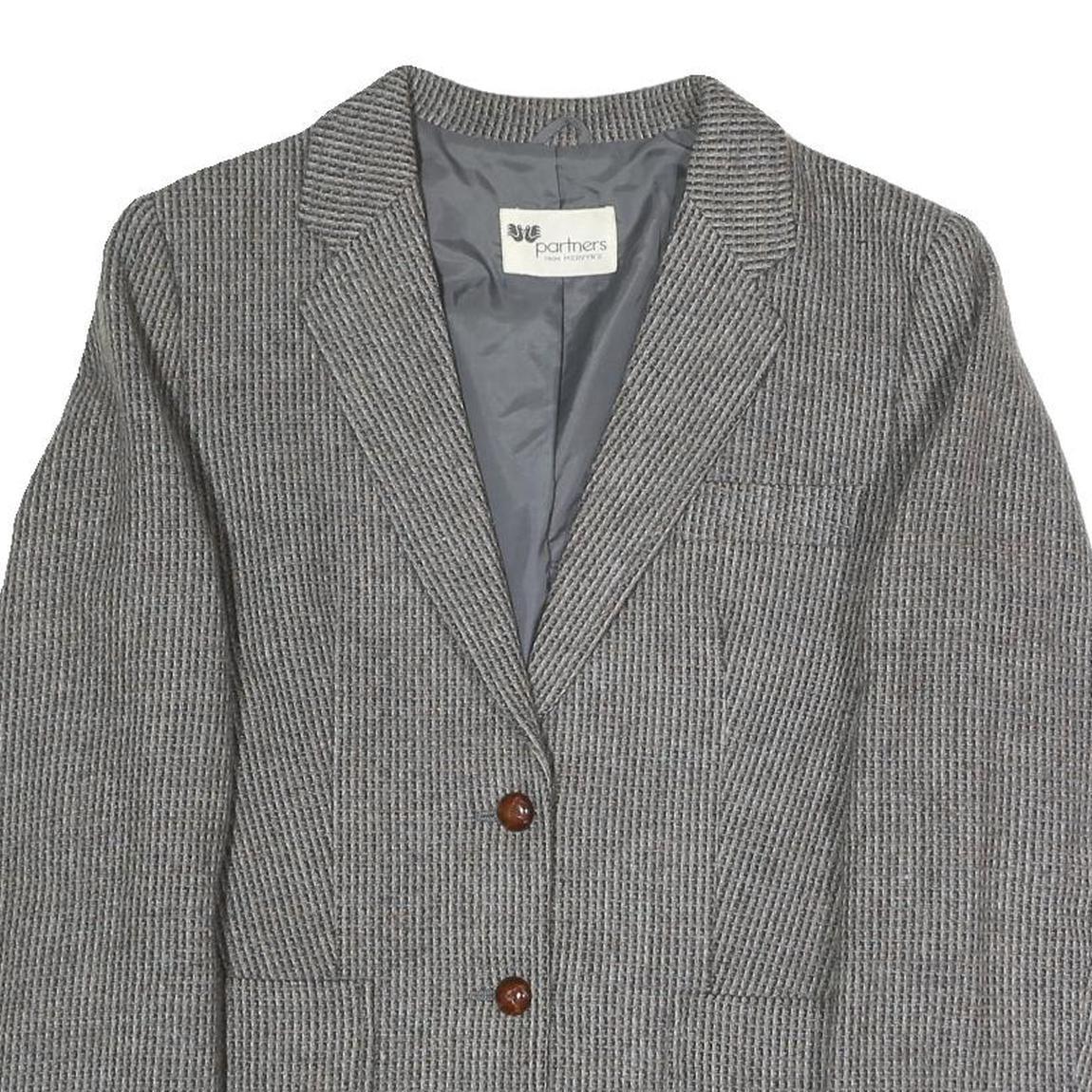 PARTNERS BY MERVYNS Womens Grey Button Jacket M Polyester Blend Houndstooth