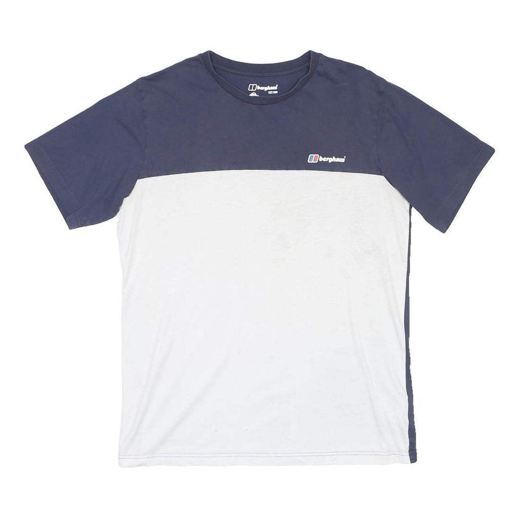 BERGHAUS Mens Blue & White Graphic T-Shirt L Short Sleeve Crew Neck Casual Wear
