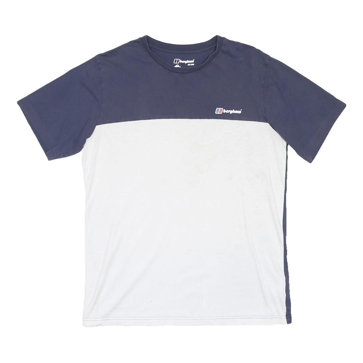 BERGHAUS Mens Blue & White Graphic T-Shirt L Short Sleeve Crew Neck Casual Wear